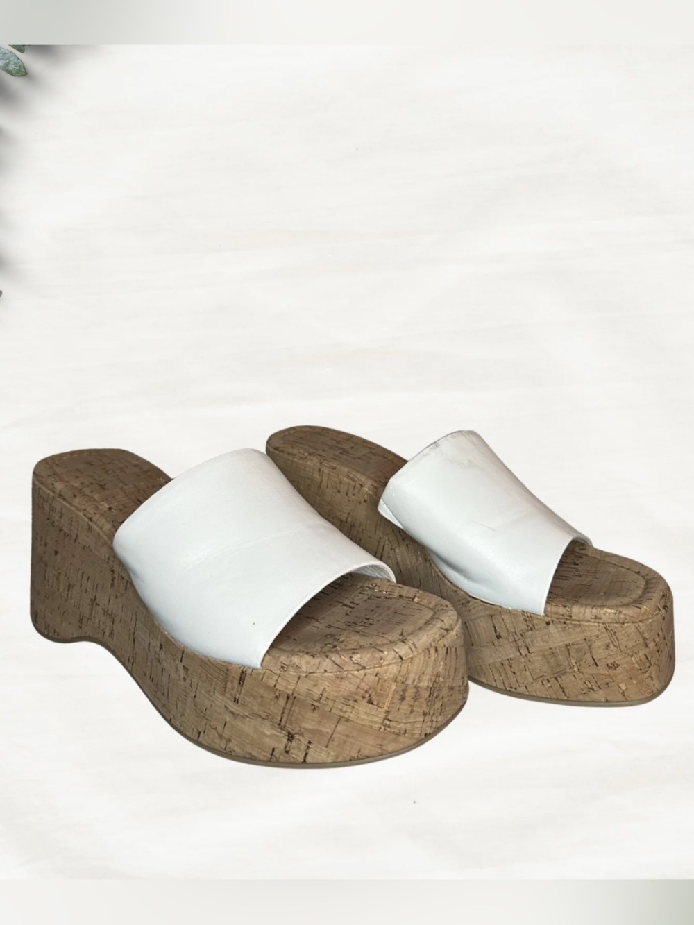 Madden Girl Zaharra White Cork Wedge Sandals Women's Size 8.5